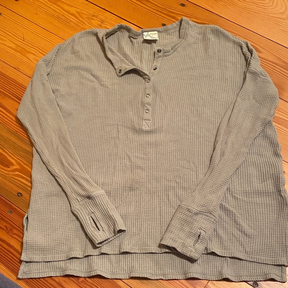 Aerie Gray Waffle Knit Long Sleeve Top